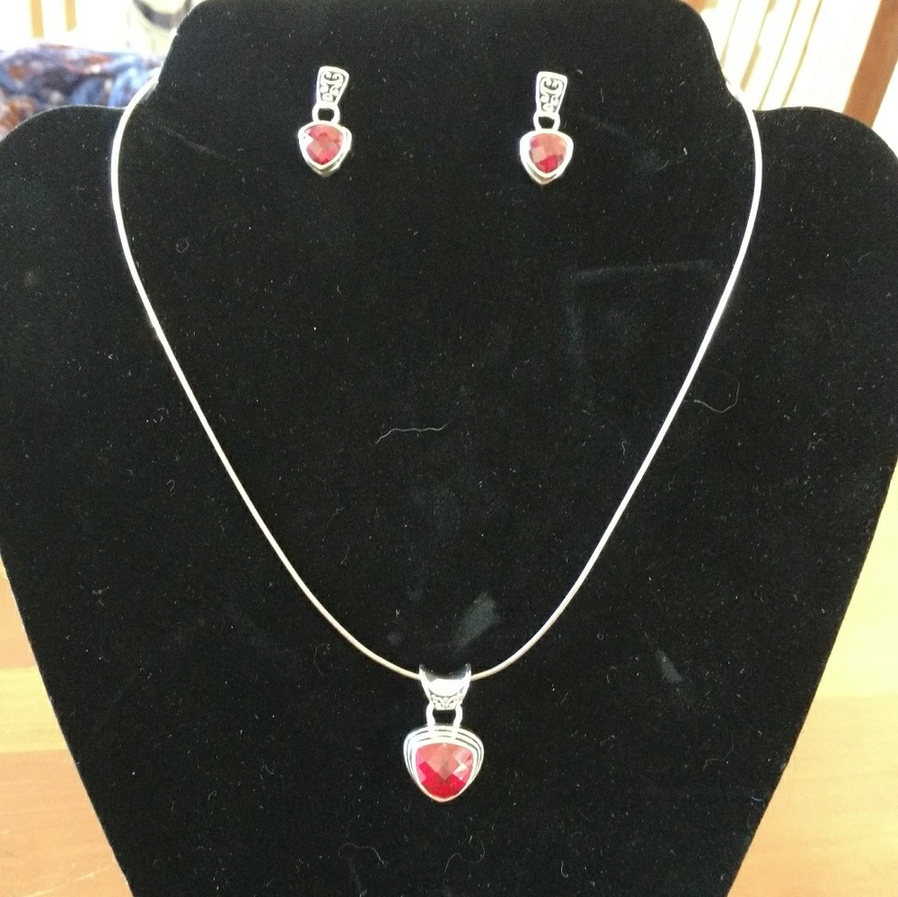 Sterling Silver Created Ruby Set - image 1